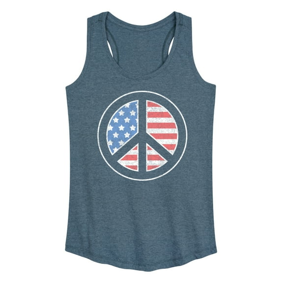 Instant Message - USA Flag Inside Peace Sign - Women's Racerback Tank Top