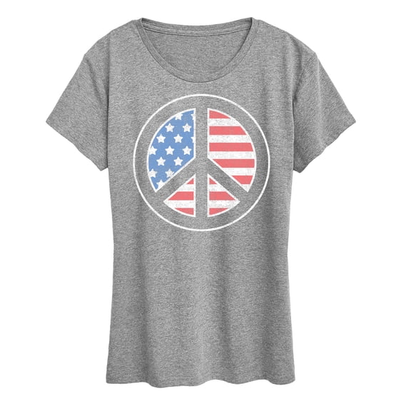 Instant Message - USA Flag Inside Peace Sign - Women's Short Sleeve Graphic T-Shirt