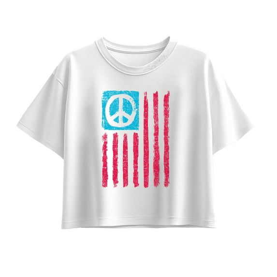 Instant Message - USA Flag Peace Sign - Youth Girls Boxy T-Shirt