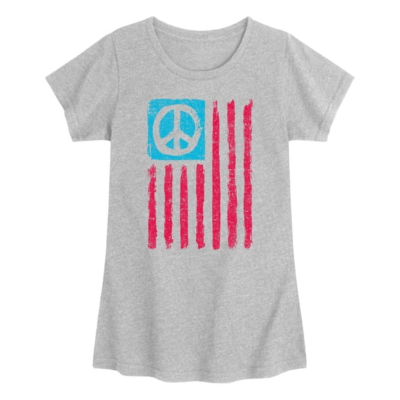 Instant Message - USA Flag Peace Sign - Youth Girls Fitted Short Sleeve T-Shirt