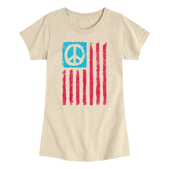 Instant Message - USA Flag Peace Sign - Youth Girls Fitted Short Sleeve T-Shirt