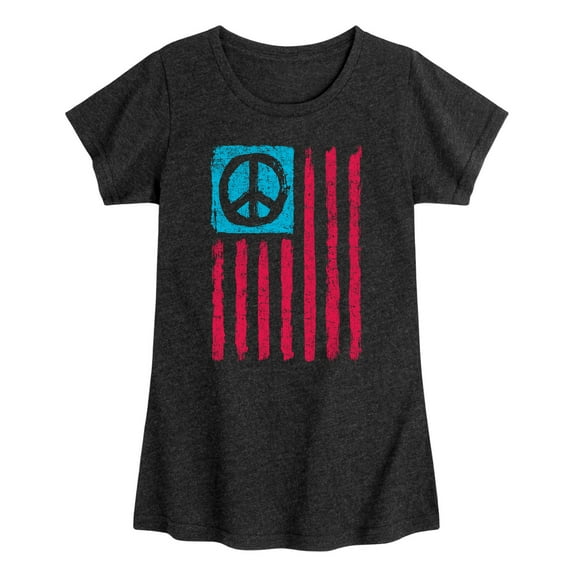 Instant Message - USA Flag Peace Sign - Youth Girls Fitted Short Sleeve T-Shirt