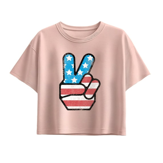 Instant Message - USA Flag Peace - Youth Girls Boxy T-Shirt