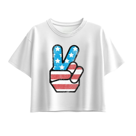 Instant Message - USA Flag Peace - Youth Girls Boxy T-Shirt