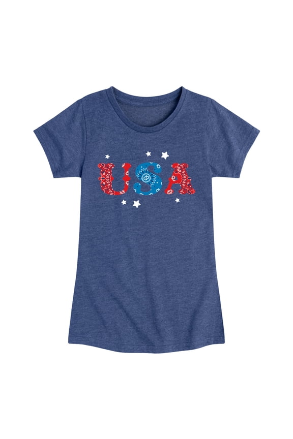 - USA Handkerchief Fill - Youth Girls Fitted Short Sleeve T-Shirt