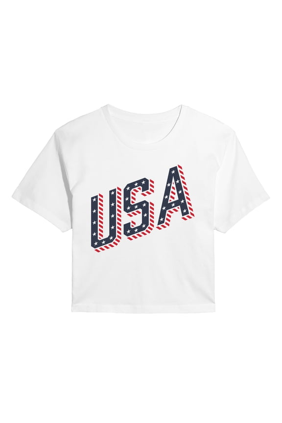 - USA Letters - Juniors Cropped Graphic T-Shirt
