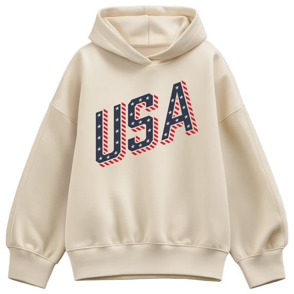 Instant Message - USA Letters Oversized Fleece Hoodie Sweatshirt