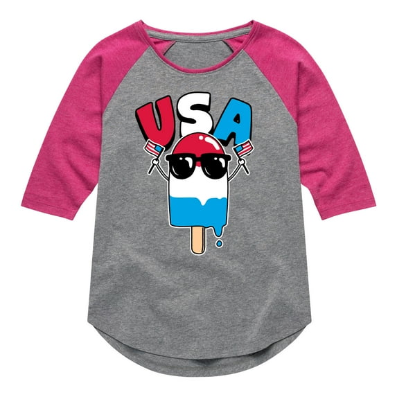 Instant Message - USA Popcicle - Toddler & Youth Girls Raglan Graphic T-Shirt