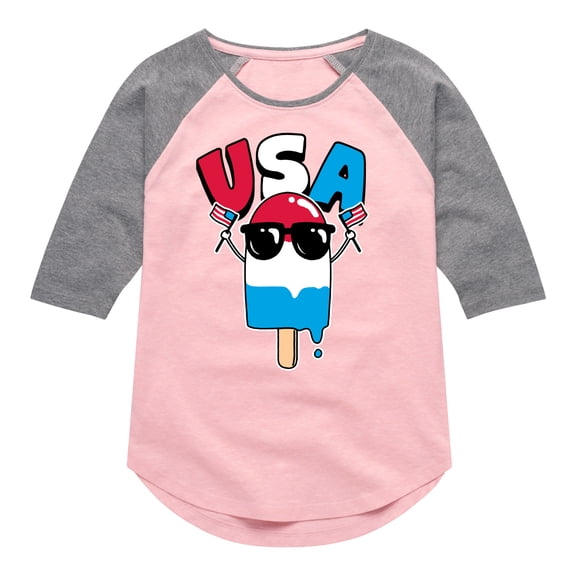 Instant Message - USA Popcicle - Toddler & Youth Girls Raglan Graphic T-Shirt