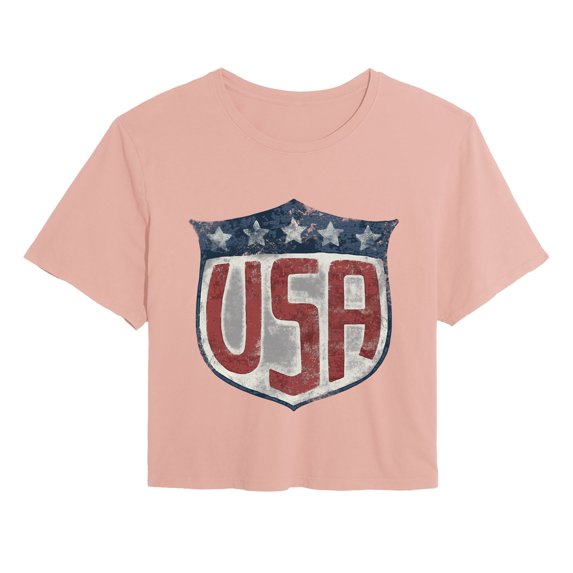 Instant Message - USA Shield Cropped Graphic T-Shirt