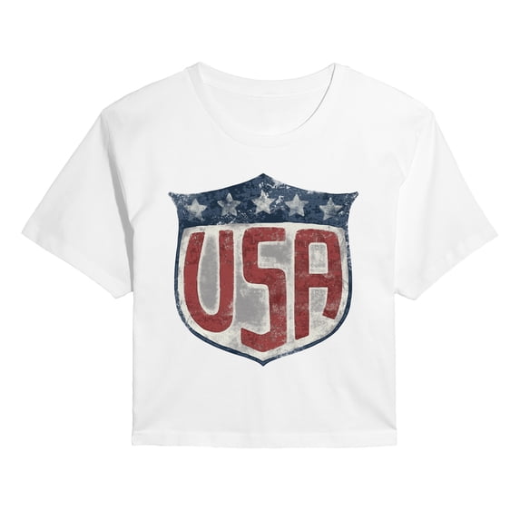 Instant Message - USA Shield Cropped Graphic T-Shirt