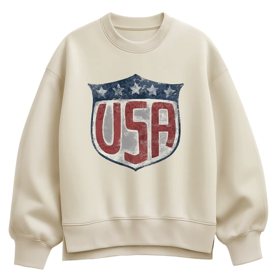Instant Message - USA Shield Oversized Fleece Crew Sweatshirt