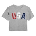 thumbnail image 1 of Instant Message - USA Stars Letters Cropped Graphic T-Shirt, 1 of 5