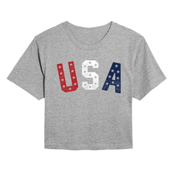 Instant Message - USA Stars Letters Cropped Graphic T-Shirt
