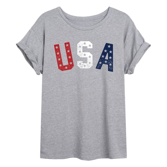 Instant Message - USA Stars Letters - Juniors Oversized Graphic T-Shirt
