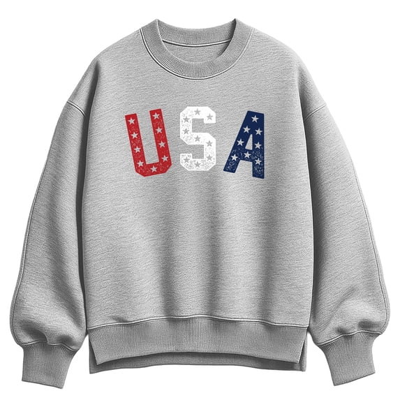Instant Message - USA Stars Letters Oversized Fleece Crew Sweatshirt
