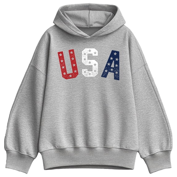 Instant Message - USA Stars Letters Oversized Fleece Hoodie Sweatshirt