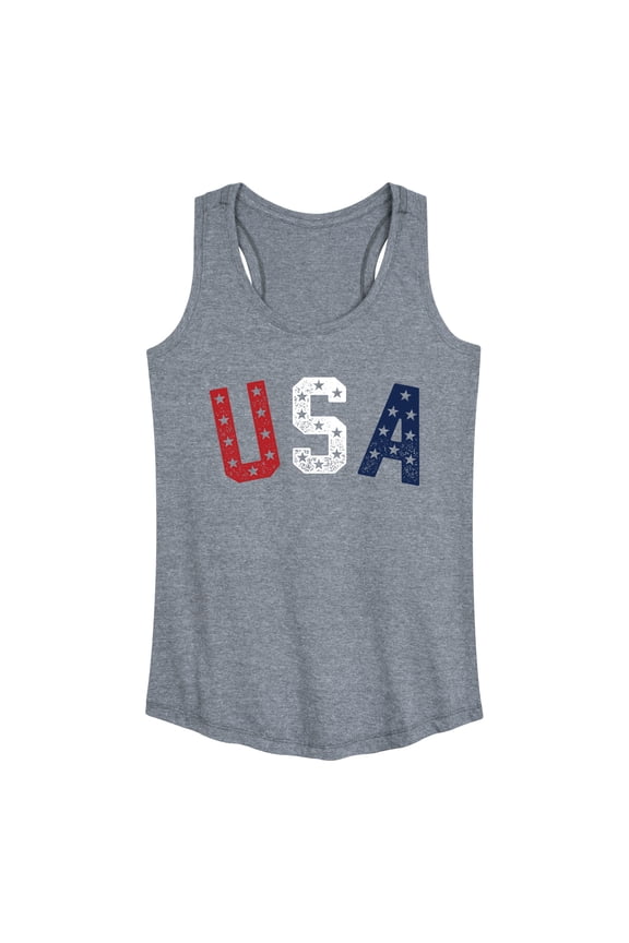 - USA Stars Letters Graphic Racerback Tank