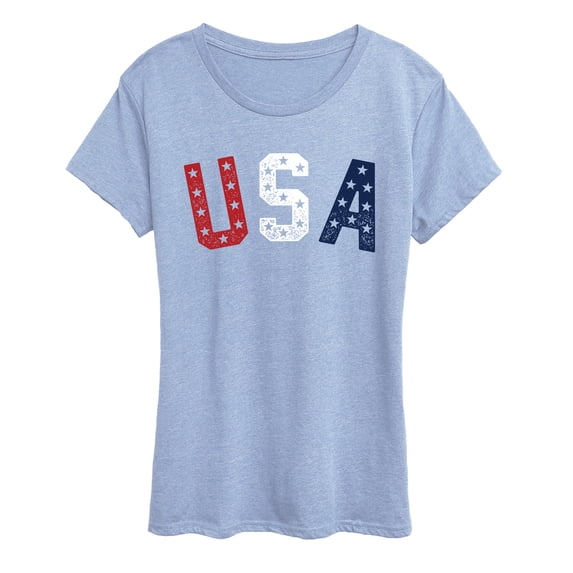 Instant Message - USA Stars Letters Short Sleeve Graphic T-Shirt