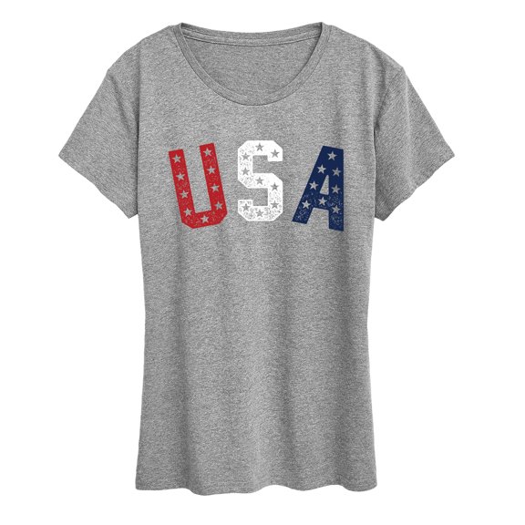 Instant Message - USA Stars Letters - Women's Short Sleeve Graphic T-Shirt