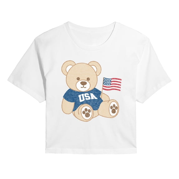 Instant Message - USA Teddy Bear Cropped Graphic T-Shirt