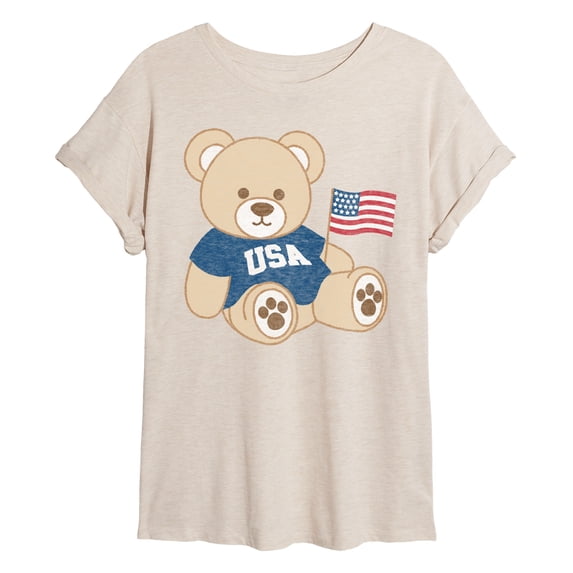 Instant Message - USA Teddy Bear - Juniors Oversized Graphic T-Shirt