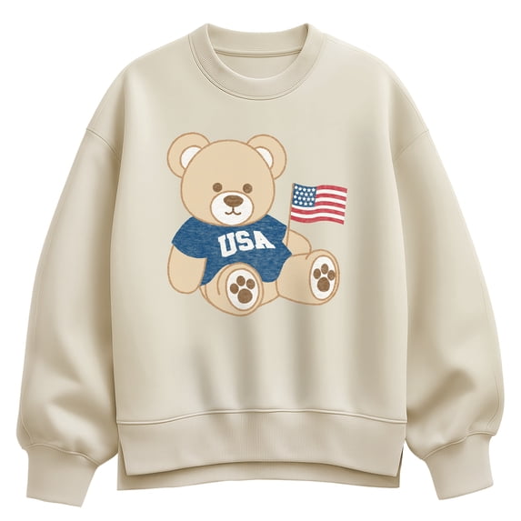Instant Message - USA Teddy Bear Oversized Fleece Crew Sweatshirt