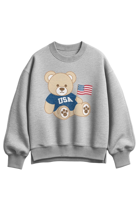 - USA Teddy Bear - Women's Oversized Fleece Crew Sweatshirt