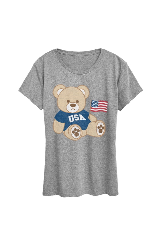 - USA Teddy Bear Short Sleeve Graphic T-Shirt