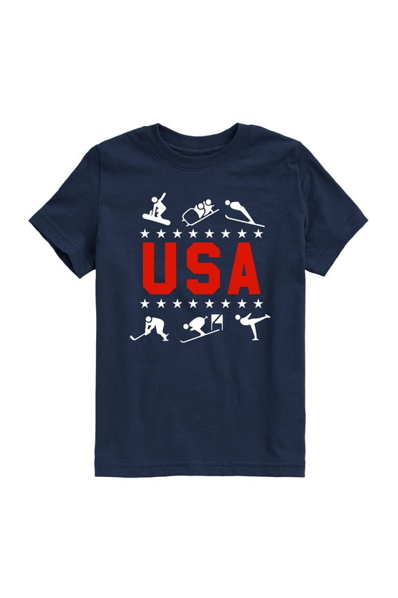 - USA Winter Sport Icons - Youth Boys Short Sleeve Graphic T-Shirt