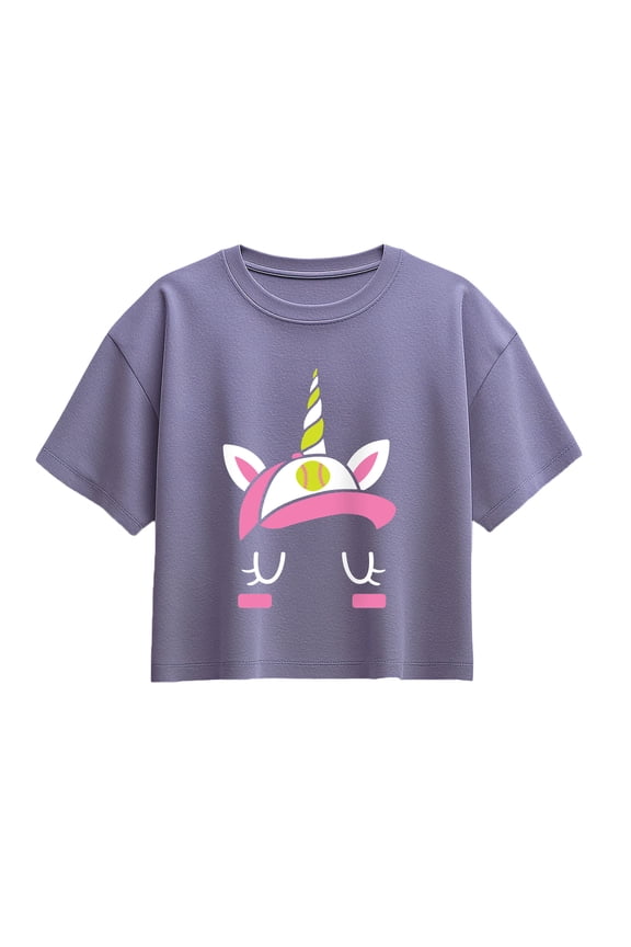 - Unicorn Softball Face Short Sleeve Boxy Graphic T-Shirt
