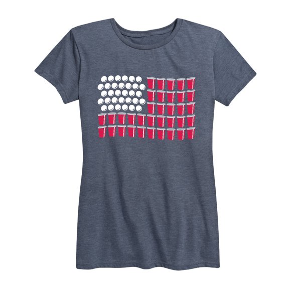 Instant Message - Us Flag Red Cups, Balls Beer Pong Patriotic Memorial Day - Women's Short Sleeve Graphic T-Shirt