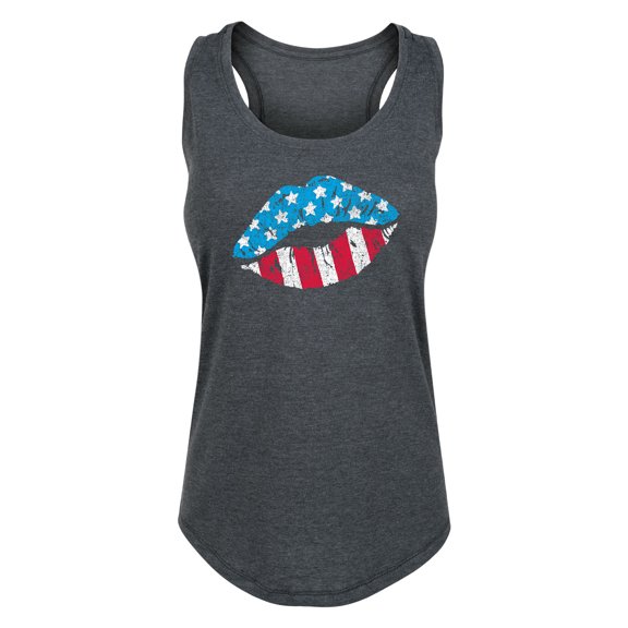Instant Message - Usa Flag Lip Print - Women's Racerback Tank