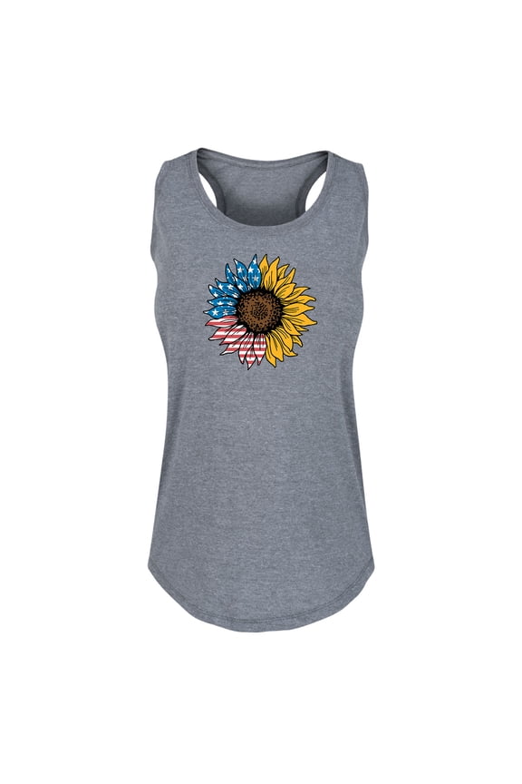 - Usa Flag Sunflower -Women's Racerback Tank