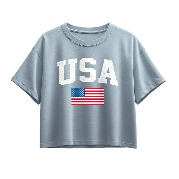 Instant Message - Usa Flag - Youth Girl Short Sleeve Boxy Tee