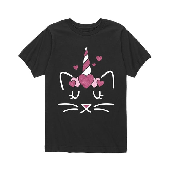 Instant Message - Valentine Kitty Unicorn Sparkle - Valentine Love Youth Short Sleeve Tee