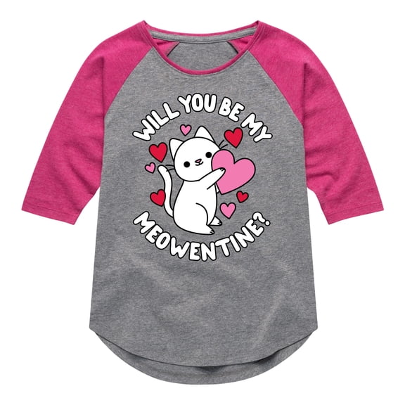 Instant Message - Valentine's Day Be My Meowentine - Toddler & Youth Girls Raglan Graphic T-Shirt