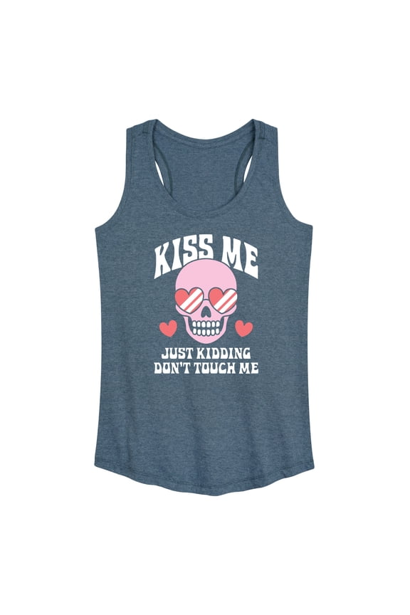 - Valentine's Day Kiss Me Just Kidding Graphic Racerback Tank