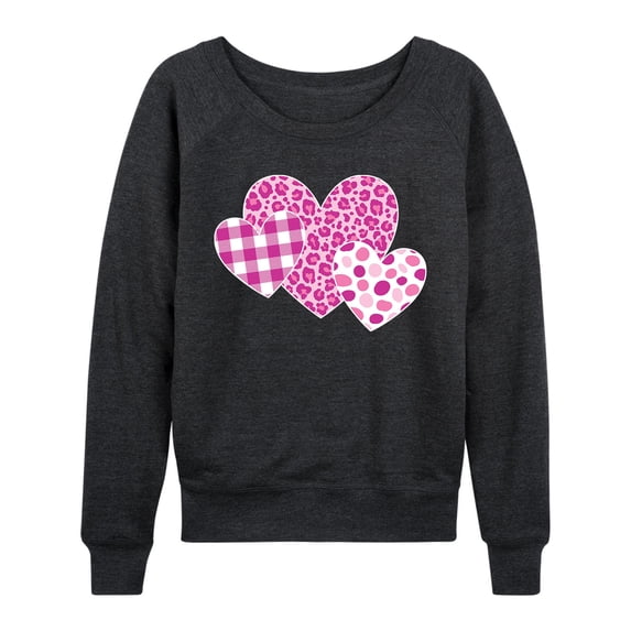 Instant Message - Valentine's Patterned Hearts Lightweight French Terry Wide Neck Long Sleeve Graphic Shirt