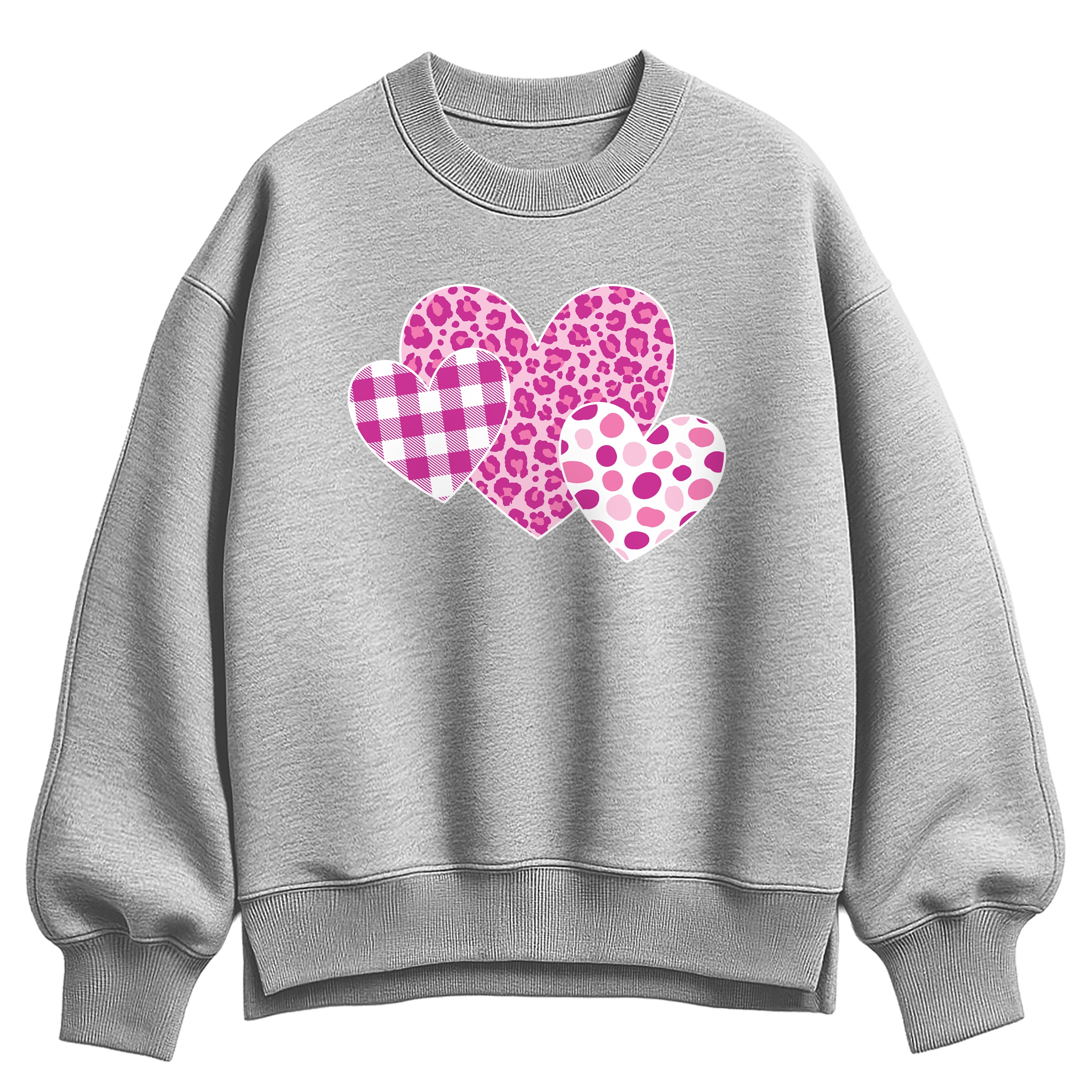 Instant Message - Valentine's Patterned Hearts Oversized Fleece Crew Sweatshirt