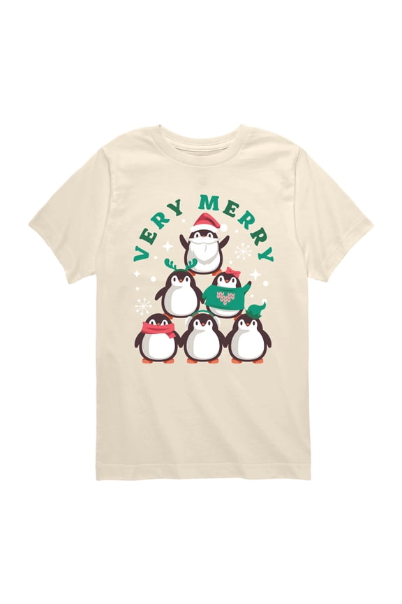 - Very Merry Penguins - Youth Boys Short Sleeve Graphic T-Shirt