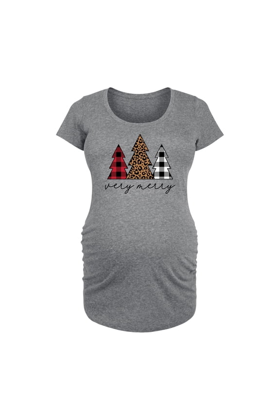 - Very Merry Plaid Leopard Trees - Maternity Scoop Neck Tee