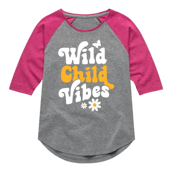 Instant Message - Vibes Wild Child - Toddler & Youth Girls Raglan Graphic T-Shirt