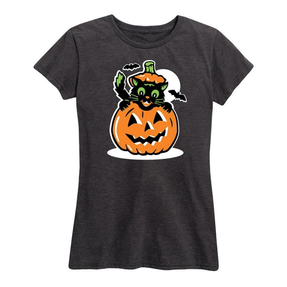 Instant Message - Vintage Cat Pumpkin - Women's Short Sleeve Graphic T-Shirt