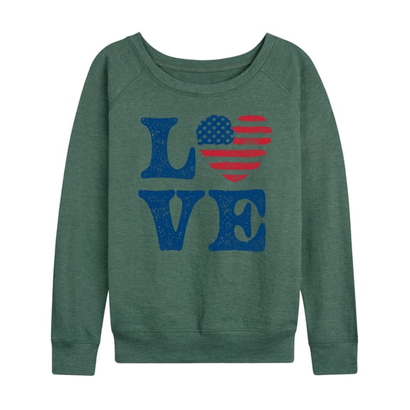 Instant Message - Vintage Love American Flag Heart - Women's Lightweight French Terry Long Sleeve Shirt