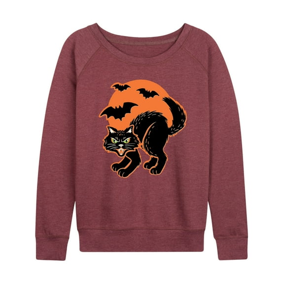 Instant Message - Vintage Paper Cat Halloween - Women's Lightweight French Terry Long Sleeve Shirt