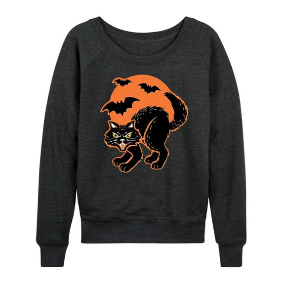 Instant Message - Vintage Paper Cat Halloween - Women's Lightweight French Terry Long Sleeve Shirt