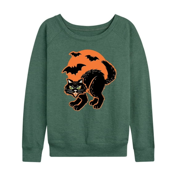 Instant Message - Vintage Paper Cat Halloween - Women's Lightweight French Terry Long Sleeve Shirt