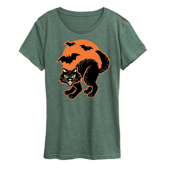 Instant Message - Vintage Paper Cat Halloween - Women's Short Sleeve Graphic T-Shirt