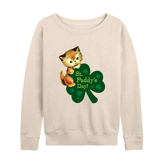 Instant Message - Vintage St. Paddy's Day Cat  - Women's Lightweight French Terry Long Sleeve Shirt